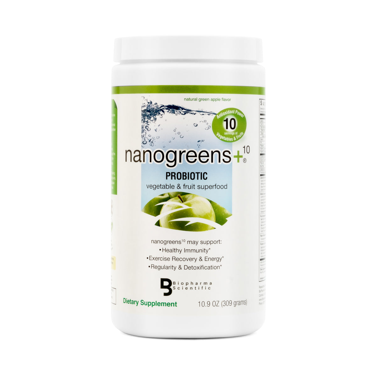NanoGreens + Probiotic Green Apple - 309 g bottle front
