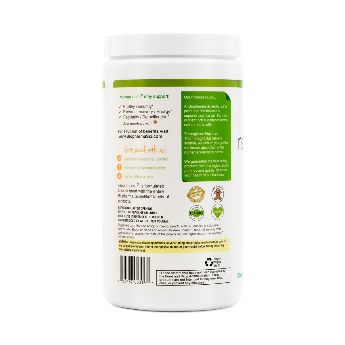 NanoGreens Strawberry - 300 g bottle back