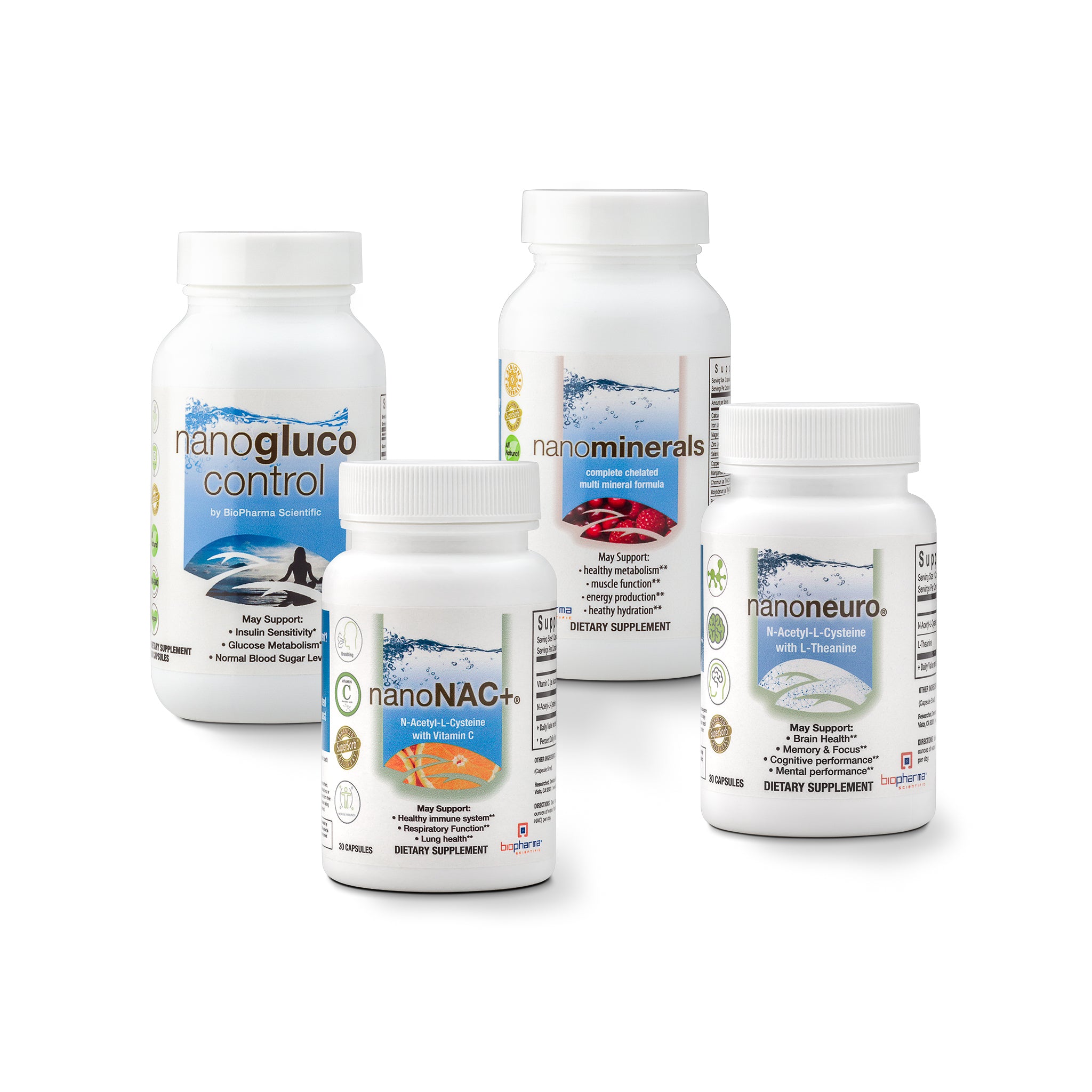 All nanocapsule supplements - nanogluco control, nanominerals, naonNAC+ and nanoneauro