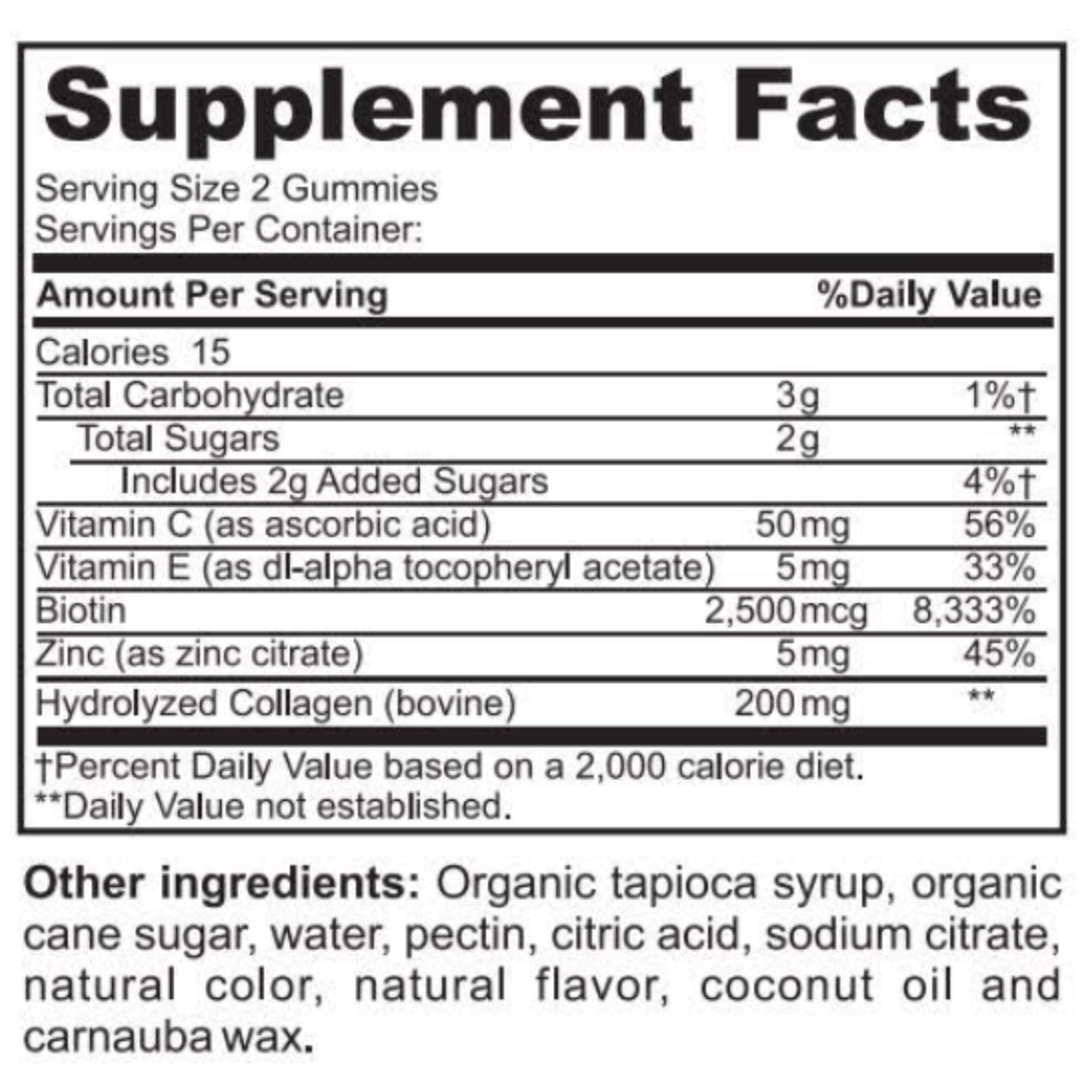 nanobeauty hair skin nails gummies supplement - nutrition label