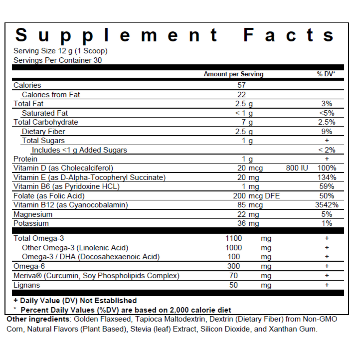 nanomega omage 3 flax dha curcumin supplement - nutrition label