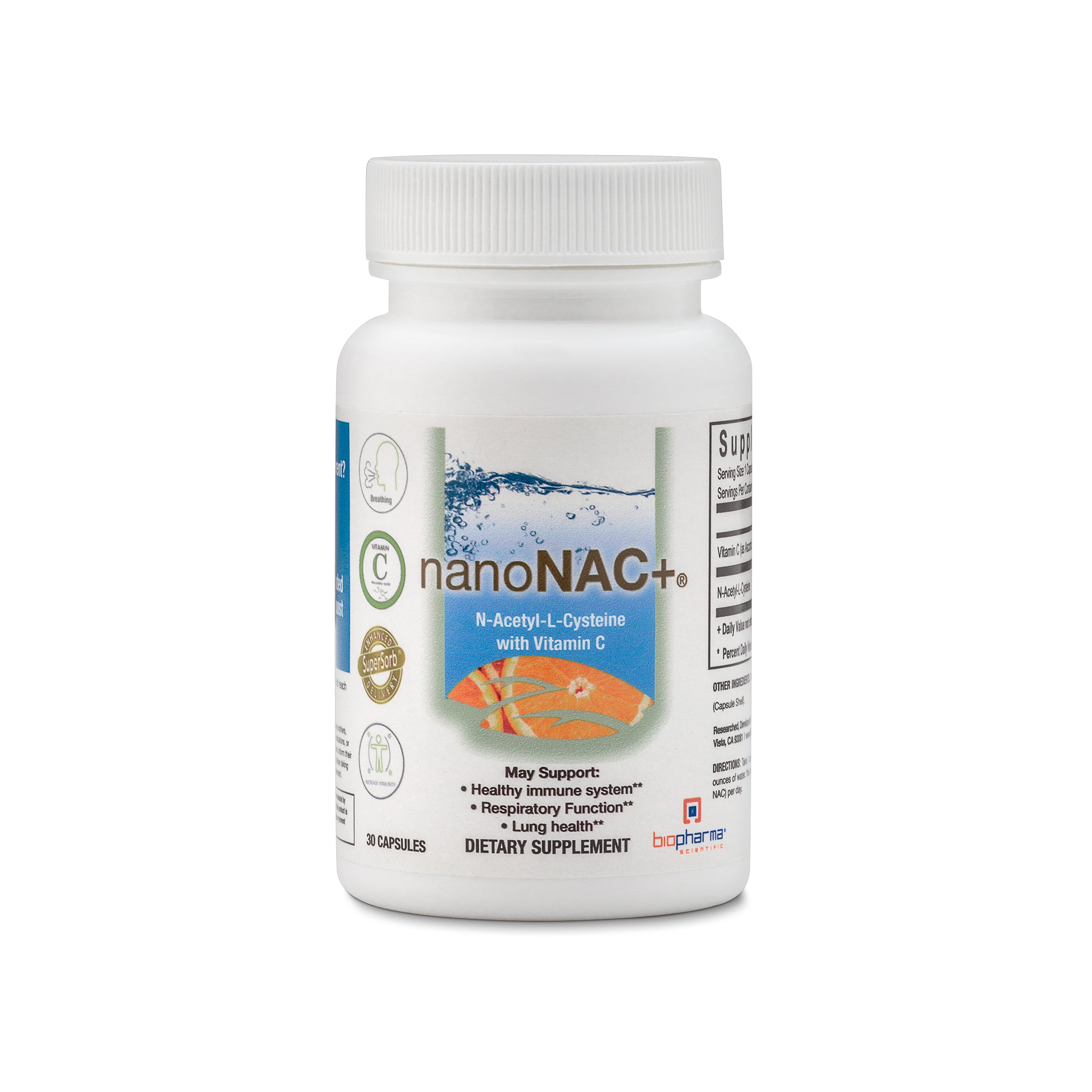 nanoNAC+ NAC n-acetyl-l-cysteine with vitamin c immunity supplement capsule - front side