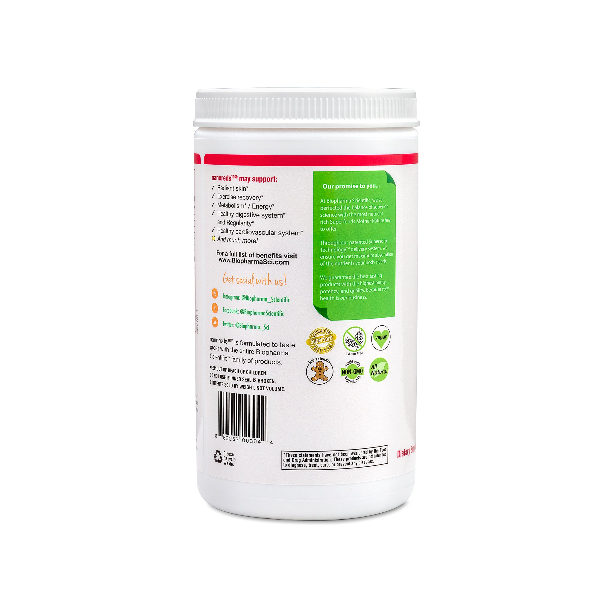 nanored natural reds fruit and vegetable superfood with resveratrol - side with additional facts