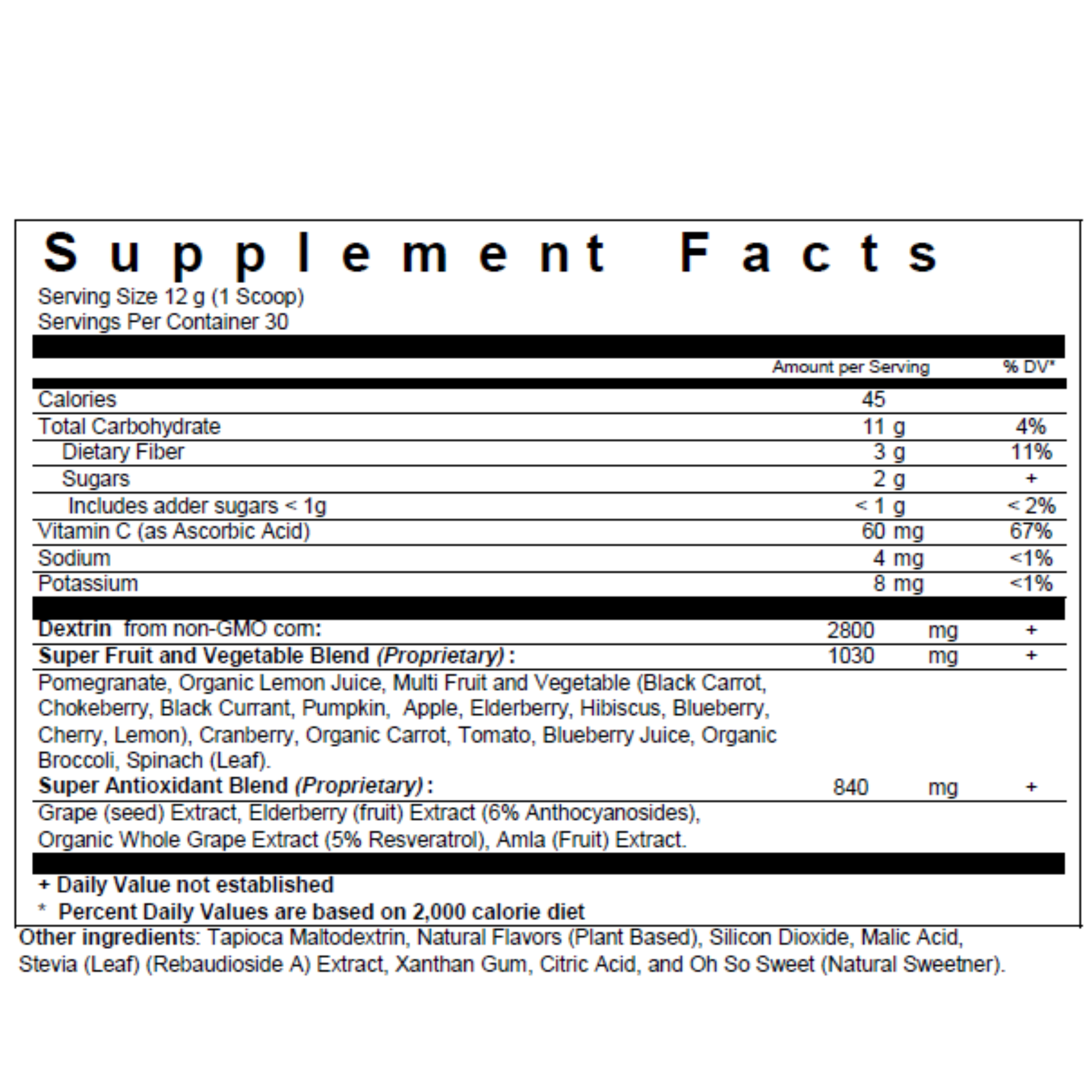 nanored natural reds fruit and vegetable superfood with resveratrol - nutrition label